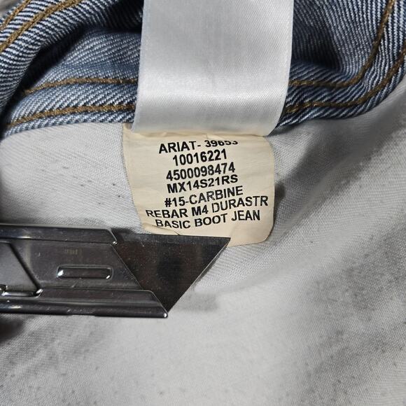 Ariat Rebar M4 Jeans Mens 38x34 Blue Relaxed Fit Bootcut Work Denim Jeans - Picture 8 of 11